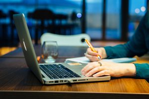 Woman working on laptop